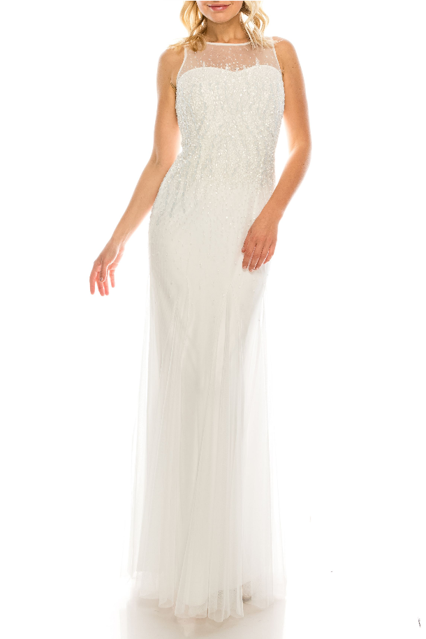 a. papell ivory illusion sheath gown 6 & 8