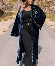 Load image into Gallery viewer, Embroidered Open Front Velvet Duster Trench XL/2XL/3XL Gatsby Cardigan 1920s Apparel
