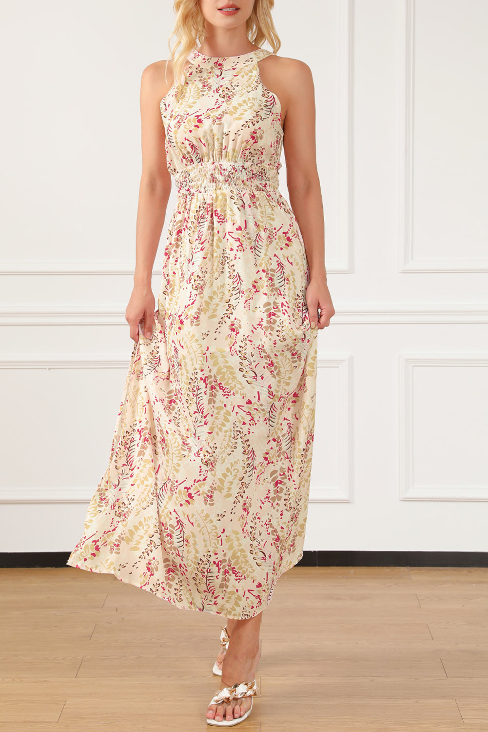 Slit Tied Printed Sleeveless Day Dress, M/LG/XL Women's Summer Attire Spring Casual Apparel