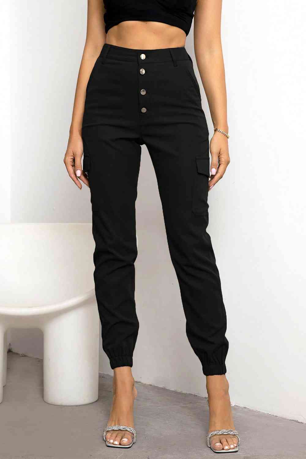 Khaki or Black, Button Fly Cargo Pants  Casual, Women's Activewear, Lounging
