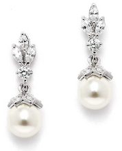 Load image into Gallery viewer, marquis cut cz pearl dangle earrings

