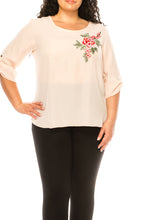 Load image into Gallery viewer, Lody&#39;s Crepe Chiffon Embroidered Top White or Blush Sizes XL/2XL/3XL
