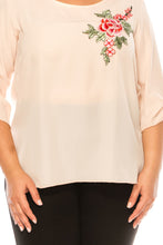 Load image into Gallery viewer, Price Drop! Lody&#39;s Crepe Chiffon Embroidered Top White or Blush Sizes XL/2XL/3XL
