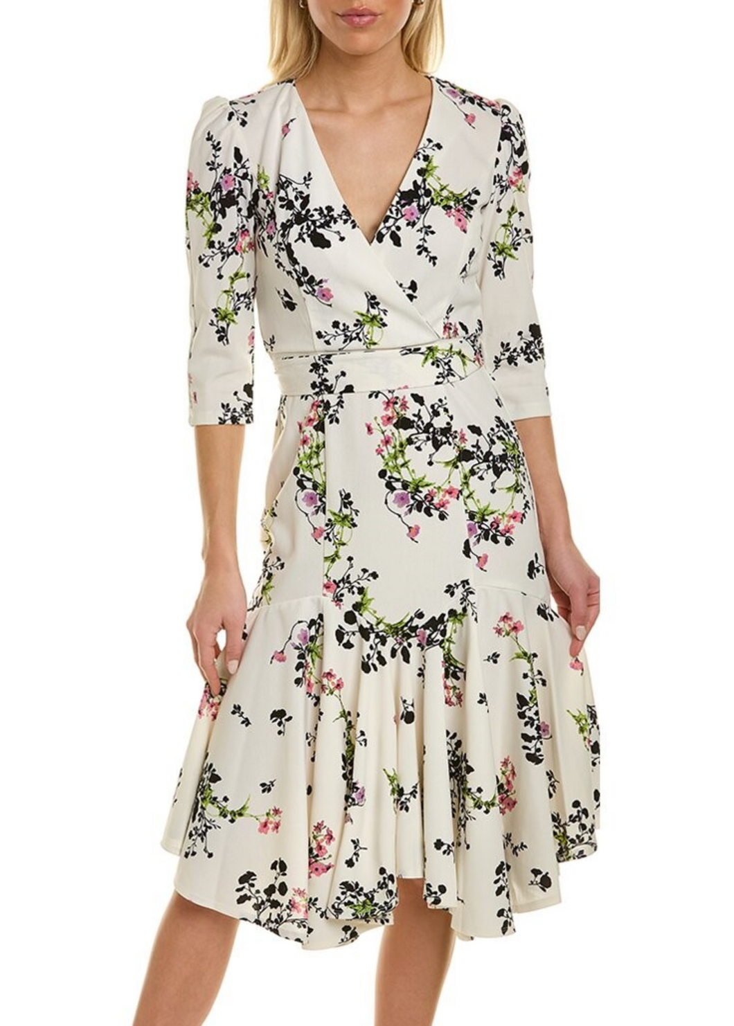 A+ Maison Tara Belted Floral Faux Wrap Day Dress Sizes 4/6/12 Remaining!