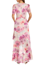 Load image into Gallery viewer, Nightway Chiffon Floral Metallic Flutter Day Dress Size 8 Remaining

