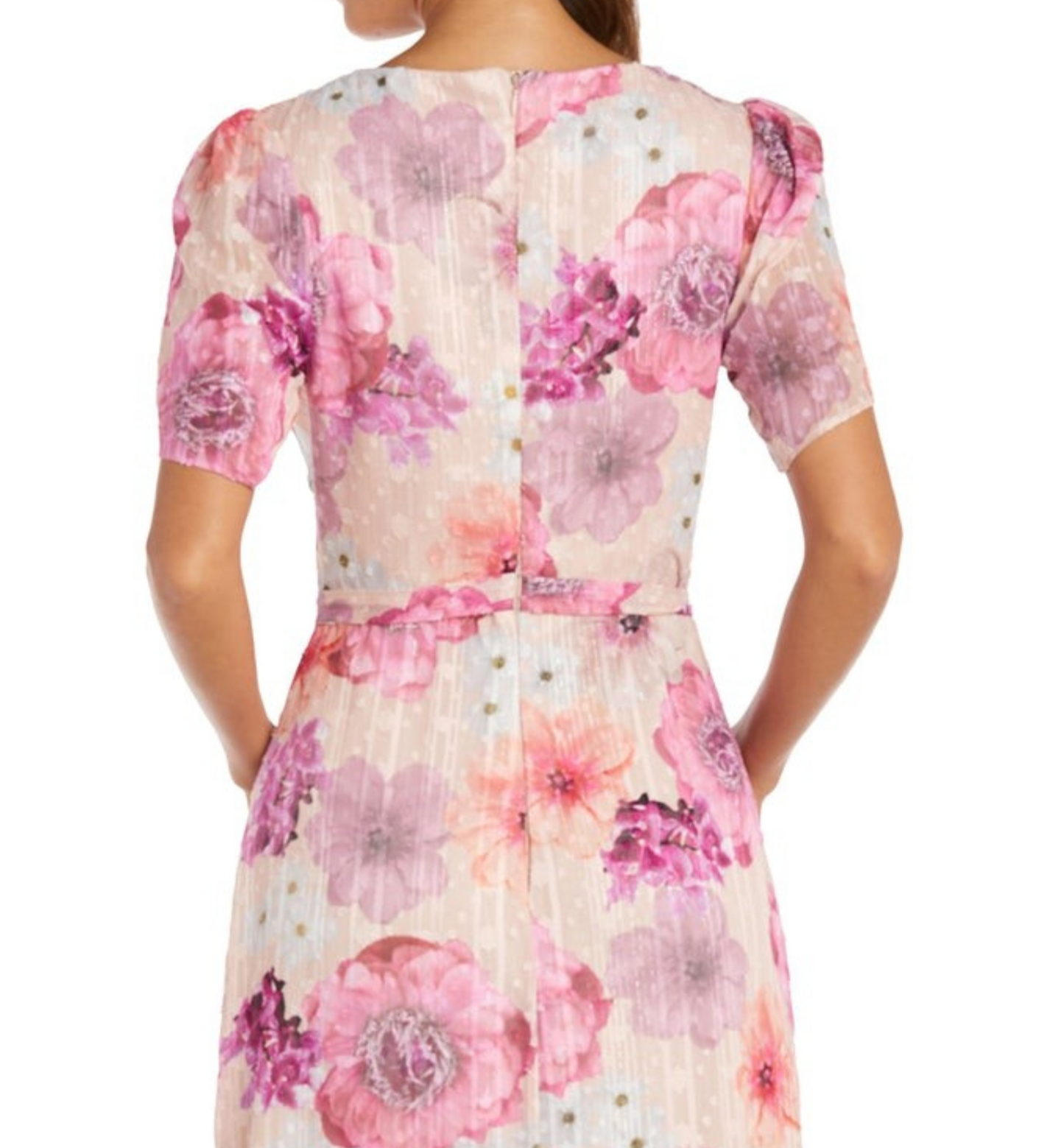 Last One! Size SM/8 - Nightway Chiffon Floral Metallic Flutter Maxi Day Dress