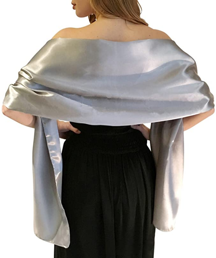 white or silver satin shawl 95" long silver