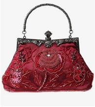 Load image into Gallery viewer, Floral Beaded Vintage Style Clutch, Red/Black  Evening Purse
